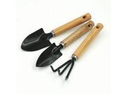 3pcs Shovel Rake Spade Wooden Handle Metal Head Garden Tool Set