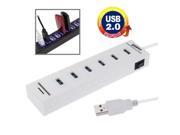 2 in 1 USB 2.0 TF SD Card Reader 6 port HUB Cable Length 80cm White