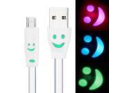 7 colors Luminescence Micro 5 Pin USB Charge Data Transfer Cable with Smile Face Suitable for Samsung Galaxy S6 S IV i9500 i9200 i9300 White