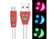 7 colors Luminescence Micro 5 Pin USB Charge Data Transfer Cable with Smile Face Suitable for Samsung Galaxy S6 S IV i9500 i9200 i9300 Red