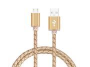 Genuine Leather Woven Style Micro USB to USB 2.0 Data Charging Cable Length 1m Gold