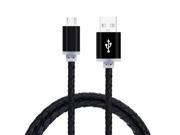 Genuine Leather Woven Style Micro USB to USB 2.0 Data Charging Cable Length 1m Black