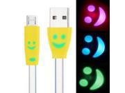 7 colors Luminescence Micro 5 Pin USB Charge Data Transfer Cable with Smile Face Suitable for Samsung Galaxy S6 S IV i9500 i9200 i9300 Yellow