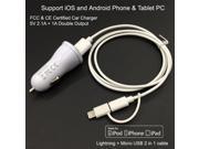 Yellowknife Dual Ports USB Car Charger Adapter And Micro USB To Lightning Charger Cable For iPhone iPad iPod