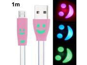 7 colors Luminescence Micro 5 Pin USB Charge Data Transfer Cable with Smile Face Suitable for Samsung Galaxy S6 S IV i9500 i9200 i9300 Pink