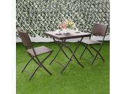 3 PC Outdoor Folding Table Chair Furniture Set Rattan Wicker