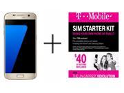 Samsung Galaxy S7 G930F 32GB GSM 4G LTE Octa-Core Phone w/ 12MP Dual Pixel Camera - Gold + T-Mobile $40 SIM Kit