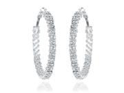 Gemini Women s Silver Plated Base Swarovski Crystal Big Large Round Hoop Earring Gm008 Size 2 inches Color Silver