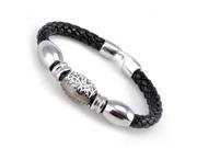 Gemini Men Gent Genuine Leather 3 Beads Stainless Steel Cuff Wristband Bracelets Great Valentine s Day Gifts For Men Women Gm062 8.5es Silver Black