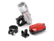 Waterproof 5 LED Lamp Bike Bicycle Front Head Light Rear Safety Flashlight Set Silver
