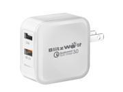 BlitzWolf BW S6 QC3.0 2.4A 30W Dual USB Charger US Adapter With Power3S Tech White