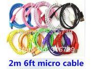 50pcs 2m 6FT Micro V8 Braided Data Charger USB cable for LG HTC SAMSUNG Galaxy S4 S7 S6 edeg note 4 5 Android phone smartphone