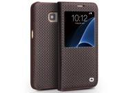 QIALINO 2016 Fashion Pattern Genuine Leather Cover for Samsung Galaxy  S7 edge  Case sleep wake function(grid brown)