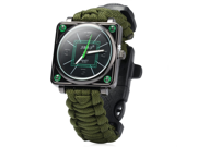 5 in 1 Multifunctional Outdoor Adjustable Watch Survival Bracelet with Watch Compass Flint Fire Starter Scraper Whistle Gear Kits green