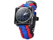 5 in 1 Multifunctional Outdoor Adjustable Watch Survival Bracelet with Watch Compass Flint Fire Starter Scraper Whistle Gear Kits Red Blue