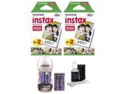 Fujifilm Instax Instant Mini Film 40 Shots + 4 Rechargeable Batteries and Charger + 3pc Cleaning Kit