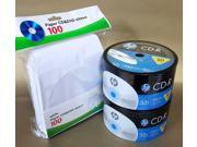 100 HP Blank CD R CDR Logo Top 52X 700MB Recordable Media Disc 100 Sleeves !