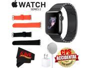 Apple Watch Series 2 38mm Smartwatch (Space Black Stainless Steel Case, Space Black Link Band) + WATCH BAND BLACK 38mm + WATCH BAND RED 38mm + MicroFiber Cloth