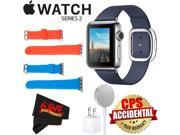 Apple Watch Series 2 38mm Smartwatch ( Stainless Steel Case, Midnight Blue Medium Modern Buckle Band) + WATCH BAND RED 38mm + WATCH BAND BLUE 38mm + MicroFiber
