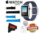 Apple Watch Series 2 38mm Smartwatch ( Stainless Steel Case, Midnight Blue Medium Modern Buckle Band) + WATCH BAND BLACK 38mm + WATCH BAND BLUE 38mm + MicroFibe
