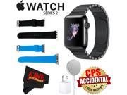 Apple Watch Series 2 38mm Smartwatch (Space Black Stainless Steel Case, Space Black Link Band) + WATCH BAND BLACK 38mm + WATCH BAND BLUE 38mm + MicroFiber Cloth