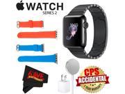 Apple Watch Series 2 38mm Smartwatch (Space Black Stainless Steel Case, Space Black Link Band) + WATCH BAND RED 38mm + WATCH BAND BLUE 38mm + MicroFiber Cloth B