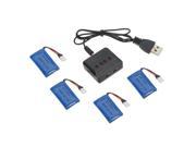 THZY 4Pcs Charger Battery Sets Packs 3.7V 380mAh 25C Lipo Battery and X4 Charger for Hubsan H107D FPV Quadcopter Blue
