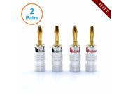 4pcs 2 pairs High Quality Musical Amplifier Speaker Cable Wire Pin Banana Plug 24K Gold Plated Connector w Aluminum Shell