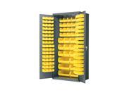 Home Plastic Storage AkroBin Cabinet with yellow Bins 36 W x 24 D x 78 H