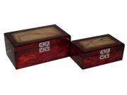 Home Decorative Burl Wood Marble Design Box with Chrome Happiness Emblem Set of 2