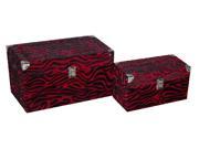 Home Decorative Red And Black Fuzzy Zebra Print Boxes Set of 2