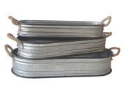 Home Decorative Long Galvanized Oval Storage Containers with Side Rope Handles Set of 3