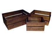 Home Decor Natural Dark Brown Wood Crates with Side Handle And Dark Corner Accents Set of 3