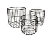 Home Decorative Round Dark Gray Wire Baskets with Flat Base Set of 3