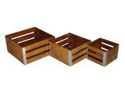 Home Decor Wooden Square Storage Containers with Corner Galvanized Accents Set of 3