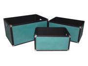 Home Teal Wood Storage Crates with Faux Threaded Leather Chrome Accents And Side Handles Set of 3