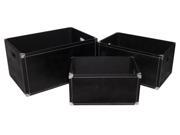 Home Black Wood Storage Crates with Faux Threaded Leather Chrome Accents And Side Handles Set of 3