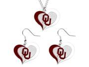 Oklahoma Sooners Swirl Heart Dangle Logo Necklace and Earring Set Charm Pendant Gift NCAA