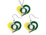 Oregon Ducks Swirl Heart Dangle Logo Necklace and Earring Set Charm Pendant Gift NCAA