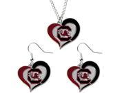 South Carolina Gamecocks Swirl Heart Dangle Logo Necklace and Earring Set Charm Pendant Gift NCAA