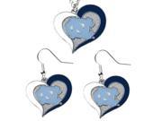 UNC North Carolina Tar Heels Swirl Heart Dangle Logo Necklace and Earring Set Charm Pendant Gift NCAA