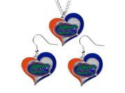 Florida Gators Swirl Heart Dangle Logo Necklace and Earring Set Charm Pendant Gift NCAA
