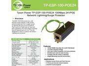 Tycon Power TP ESP 100 POE24 Network Lightning Surge Protector 100Mbps Data Rate