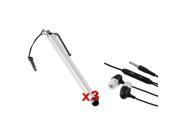 eForCity 3x White Pen w Dust Cap Black Headset Compatible with Samsung© Galaxy S3 S4 i9500 Note 2 N7100