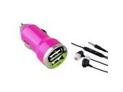 eForCity Mini Pink Car Charger Black Headset Compatible With Samsung© Galaxy S3 S4 I9300 Note II i9500