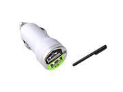 eForCity Mini White Car Charger Black Stylus Compatible With Samsung© Galaxy S3 S4I9300 Note II i9500