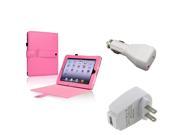 Pink Leather Case With White USB Car Travel Adapters Compatible With Apple iPad