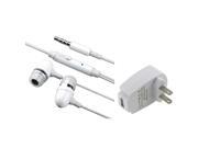 eForCity White 3.5mm In Ear Stereo Headset w On off Mic White USB Travel Charger Adapter For iPhone 5 5S 5C 5th 4 4G 16GB 32GB