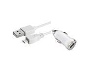 eForCity White Universal USB Mini Car Charger Adapter 3 FT White Micro USB 2 in 1 Cable For all Devices that Can Rely On Micro USB For Power