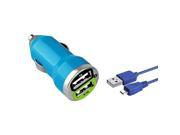 eForCity Blue Dual USB Mini Car Charger Adapter with FREE Micro USB 2 in 1 3FT Cable For Cell Phones